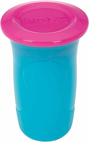 Nuby Tazza Wonder 360° con bordo in silicone 300ml facile da pulire composta da soli due pezzi 6m+ Turchese & Rosa