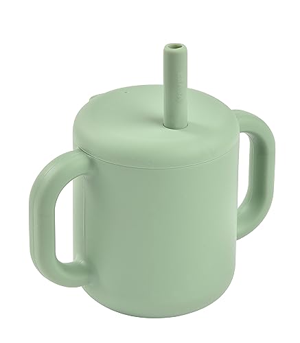 Béaba , Tazza con cannuccia per l'addestramento dei bambini, funzione biberon/tazza, 100% silicone di alta qualità, manici larghi, facile da tenere, ergonomica, 170 ml, verde salvia