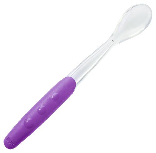 NUK Easy Learning  Cucchiaio per bambini in silicone, extra morbido e lungo con manico antiscivolo, non contiene BPA, confezione da 2 pz, colore: Viola