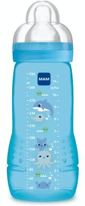 MAM Istruzioni in Lingua Straniera  Biberon Easy Active 2° Età 330 Ml 6+ Mesi Tettarella Flusso X, Velocità Ultra Veloce Blu