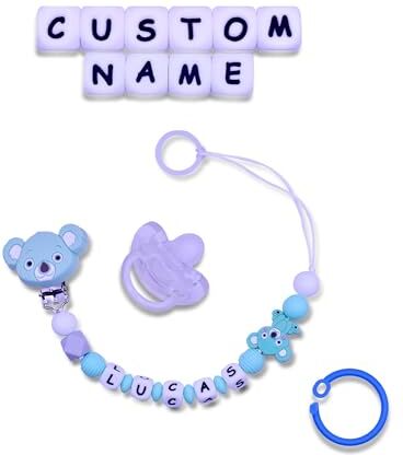 BuonBottega : Catenella Portaciuccio Personalizzabile Varie Clip Opzioni con Adattatore e Gancio,Adatta per Maschio/Femmina Regalo Perfetto Baby Shower (KOALA AZZURRO)