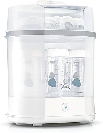 Chicco Sterilizzatore Elettrico, Sterilizzatore Biberon, Tiralatte e Ciuccio, con 3 Configurazioni e Spegnimento Automatico, Adatto al Microonde, per Sterilizzare Fino a 6 Biberon da 330 ml, Bianco