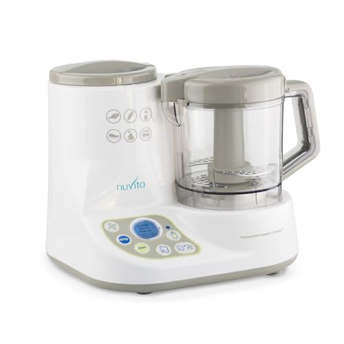 Nuvita Cuocipappa Pappasana Vapor Combo 2 – 6 in 1 Mini Robot per Pappe Cuoce a Vapore – Frulla, Omogenizza, Scongela – Scalda Biberon Sterilizzatore – Display Digitale – Design Italiano