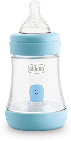 Chicco Perfect 5 Biberon anticolici con tettarella in silicone a flusso lento per 0+ mesi, Biofunzionale con sistema Intuiflow, colore blu, 150 ml