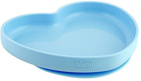 Chicco Piatto Cuore con Ventosa per Bambini, Piatto Pappa in Silicone, Morbido e Resistente, Lavabile in Lavastoviglie, Adatto per il Microonde, 12+ Mesi, Blu