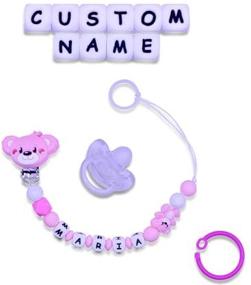 BuonBottega : Catenella Portaciuccio Personalizzabile Varie Clip Opzioni con Adattatore e Gancio,Adatta per Maschio/Femmina Regalo Perfetto Baby Shower (ORSETTO ROSA)