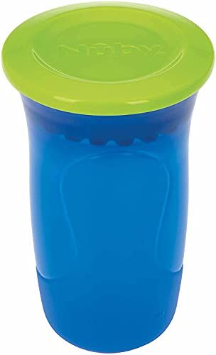 Nuby Tazza Wonder 360° Con Bordo In Silicone Facile Da Pulire Composta Da Soli Due Pezzi 6m+, color Blu, One size 300 ml