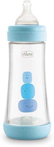 Chicco Perfect 5 Biberon Anticolici Con Tettarella In Silicone A Flusso Rapido Per Neonati 4 Mesi, Biofunzionale Con Sistema Intuiflow, Colore Blu, 300 ml