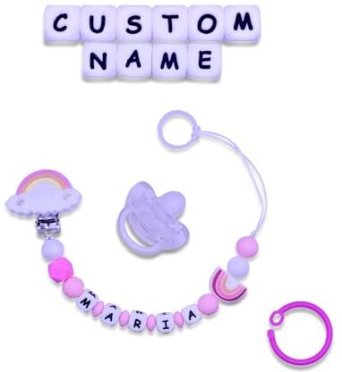 BuonBottega : Catenella Portaciuccio Personalizzabile Varie Clip Opzioni con Adattatore e Gancio,Adatta per Maschio/Femmina Regalo Perfetto Baby Shower (ARCOBALENO ROSA)