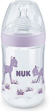 NUK Nature Sense with Temperature Control Bottiglietta di plastica da 260 ml con silicone M Feed Hole Teats, 6-18 mesi