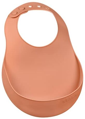 Béaba , Bavaglino per Neonato in Silicone, Impermeabile, Regolabile: varie tacche, Morbido e leggero, Delicatissimo, Facile da pulire, Ampia tasca per raccogliere la pappa, Terracotta