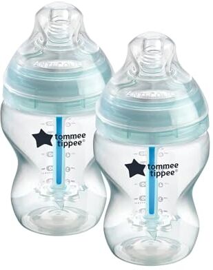 Tommee Tippee Biberon Anticolica, Tettarella Simile al Seno a Flusso Lento e Esclusivo Sistema di Ventilazione Anticolica, 260ml, Confezione da 2, Neutro