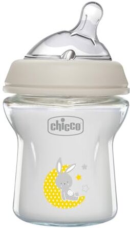 Chicco Natural Feeling Biberon Anticolica 0 Mesi + da 150 ml in Vetro, Biberon con Tettarella in Silicone Morbida e Flessibile, Adatto per Allattamento Misto, Flusso Lento, Colore Neutro