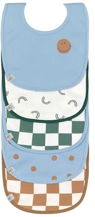 LÄSSIG Bavaglino per bambini Set di bavaglini per bambini (5 pezzi) velcro cotone impermeabile/Value Pack Bib Happy Rascals Smile sky blue