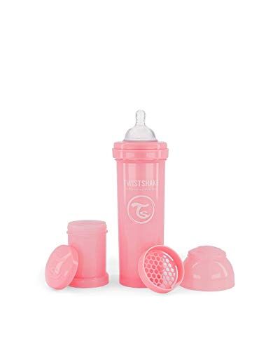 Twistshake Anticolica Biberon 330 ML, con Silicone Tettarella a Flusso Rapido per Bambini da 4+ Mesi, Sigillato Contenitore, Senza BPA, Rosa Pastello