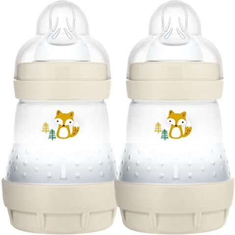 MAM Easy Start Self Sterilising Anti-Colic Baby Bottle 2 Pack (2 x160 ml) with Slow Flow  Teats Size 1, Newborn Essentials, Cream (Designs May Vary)