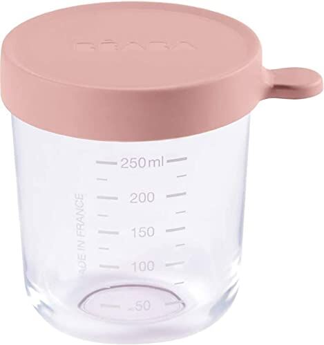 Béaba Vasetto in Vetro di Conservazione delle Pappe, per Neonato e Bambini, Scala Graduata per la Misurazione, Termoresistente e Resistente agli Sbalzi Termici, 250 ml, Rosa (Antico)