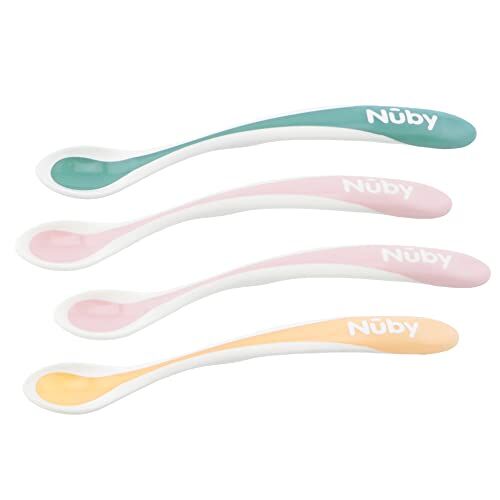 Nuby Cucchiaio brevettato sensibile al calore con bordo morbido Confezione da 4 pezzi Rosa 3+ mesi