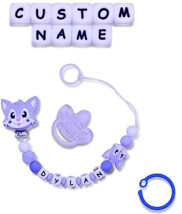 BuonBottega : Catenella Portaciuccio Personalizzabile Varie Clip Opzioni con Adattatore e Gancio,Adatta per Maschio/Femmina Regalo Perfetto Baby Shower (GATTO AZZURRO)