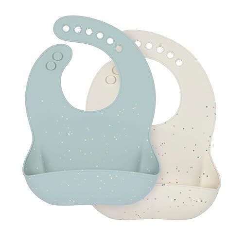 Lässig Set di bavaglini in silicone per bambini (2 pezzi) con vaschetta di raccolta lavabile in lavastoviglie, blu/beige