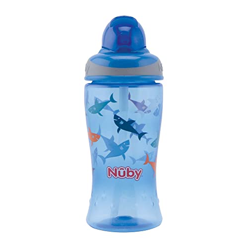 Nuby Bicchiere Flip-It per bambini con cannuccia Bottiglia per bere per neonati Senza BPA Blu 360ml 12+ mesi