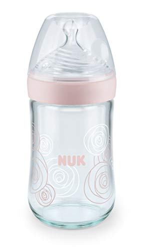 NUK Nature Sense Bottiglia in vetro con silicone, misura media, 240 ml, colore: Verde