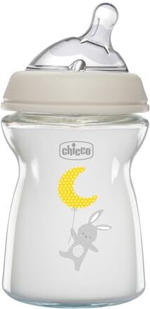 Chicco Natural Feeling Biberon Anticolica 0 Mesi + da 250 ml in vetro, Biberon con Tettarella in Silicone Morbida e Flessibile, Adatto per Allattamento Misto, flusso lento, Colore Neutro