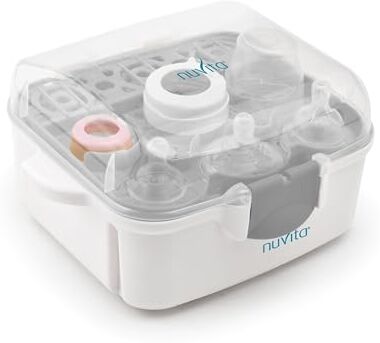 Nuvita 1085 Sterilizzatore a Vapore Microonde – Per biberon, ciucci ed accessori Sterilizza fino a 3 biberon in 2 minuti – Compatto e portatile Senza BPA nè Ftalati Marchio EU