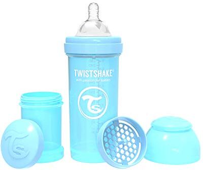 Twistshake Anticolica Biberon 260 ML, con Silicone Tettarella a Flusso Medio per Bambini da 2+ Mesi, Sigillato Contenitore, Senza BPA, Blu Pastello