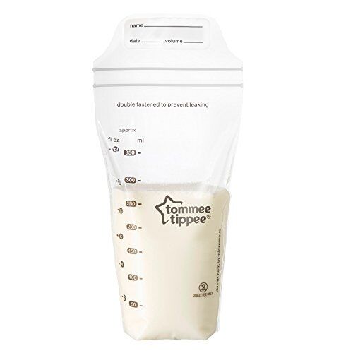 Tommee Tippee Closer to Nature Breast Milk Storage Bags, Pre-Sterilised Stand-Up Pouches, Secure Double Seal, Single Use, 350ml Capacity, Pack of 36