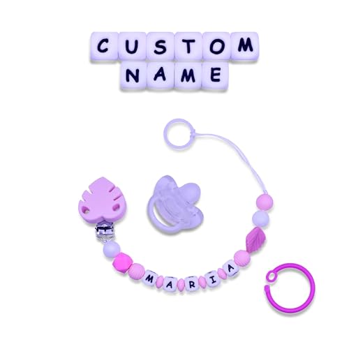 BuonBottega : Catenella Portaciuccio Personalizzabile Varie Clip Opzioni con Adattatore e Gancio,Adatta per Maschio/Femmina Regalo Perfetto Baby Shower (FOGLIA ROSA)