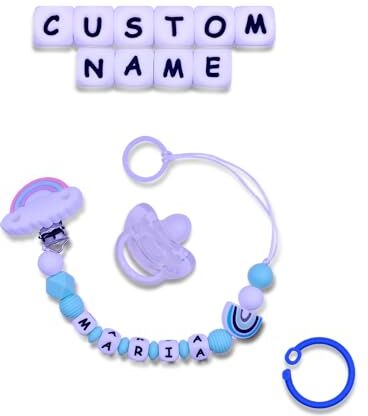 BuonBottega : Catenella Portaciuccio Personalizzabile Varie Clip Opzioni con Adattatore e Gancio,Adatta per Maschio/Femmina Regalo Perfetto Baby Shower (ARCOBALENO AZZURRO)