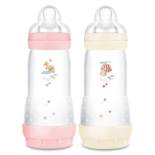 MAM Confezione da 2 biberon Easy Start Anti-Colica 4+ mesi a flusso rapido (2 x 320 ml) Candy + Cotone Biberon per ridurre le coliche e il disagio del bambino Biberon per bambini compatibile con