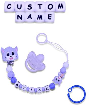 BuonBottega : Catenella Portaciuccio Personalizzabile Varie Clip Opzioni con Adattatore e Gancio,Adatta per Maschio/Femmina Regalo Perfetto Baby Shower (CASTORO AZZURRO)