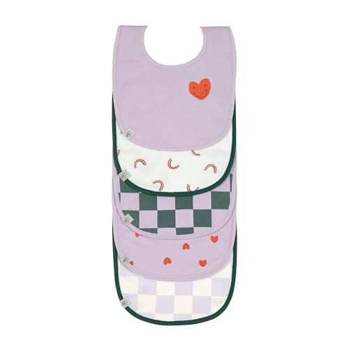 LÄSSIG Bavaglino per bambini Set di bavaglini per bambini (5 pezzi) velcro cotone impermeabile/Value Pack Bib Happy Rascals Heart lavender