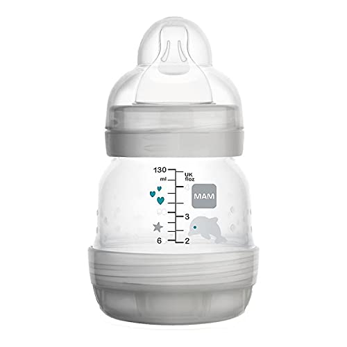 MAM Bottiglia anticolica autosterilizzante Easy Start (1 x 130 ml), biberon con flusso lento  Tettarella taglia 1, essenziale per neonati, conchiglia (i disegni possono variare)