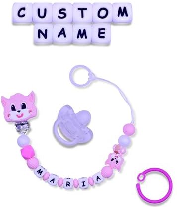 BuonBottega : Catenella Portaciuccio Personalizzabile Varie Clip Opzioni con Adattatore e Gancio,Adatta per Maschio/Femmina Regalo Perfetto Baby Shower (Ratto Rosa)