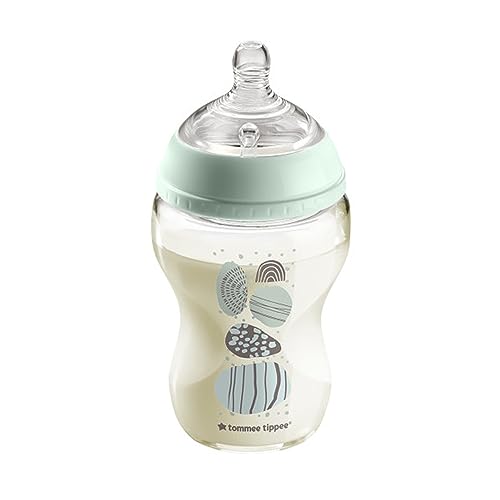 Tommee Tippee Closer to Nature Glass Baby Bottle, Slow Flow Breast-Like Teat with Anti-Colic Valve, 250ml, Pack of 1, Blue Panda