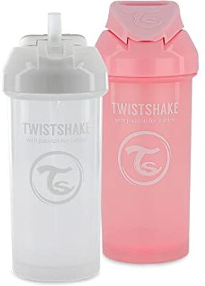 Twistshake 2x Tazza Per Bambini Con Cannuccia 360ml   Bottiglie D'acqua A Prova Di Perdite   Tazza Da Addestramento   Senza BPA   Bianco Rosa