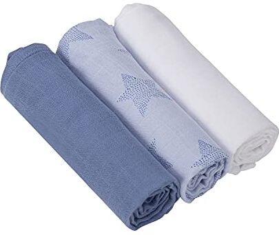 Clevamama Copertine in Mussola di Bambù per Neonato Blu 70x70 cm (Set di 3)