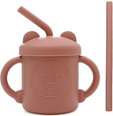 Miracle Baby Tazza per Bambini in Silicone, 200 ml Bicchiere di Allenamento con Cannucce e Manici Baby Training Cup per Microonde e Lavastoviglie, Senza BPA, 9+ Mesi (Arancione Rosso)