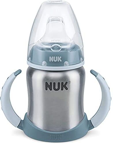 NUK First Choice+ bicchiere antigoccia   6-18 mesi   in acciaio INOX di alta qualità   Beccuccio in silicone a prova di perdite   Sfiato Anti-Colica   Senza BPA   125ml