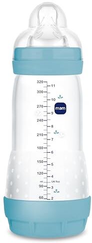 MAM Biberon Anticocoliche a partire da 4 mesi, 320 ml, con tettarella a 3 flusso rapido in silicone, facile da accettare, autosterilizzabile, facile da pulire, Easy Start Anti-Colic, blu opaco,