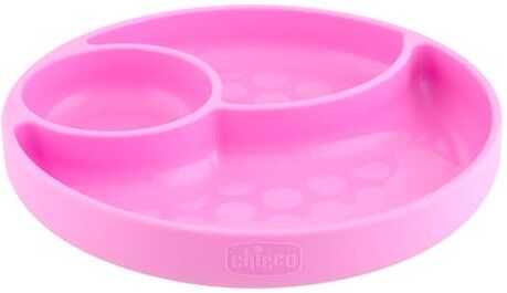 Chicco Piatto con Ventosa per Bebè e Bambini, Piatto Pappa in Silicone a Scomparti con 3 Aree, Morbido e Resistente, Lavabile in Lavastoviglie, Adatto per il Microonde, Senza BPA 12+ Mesi, Rosa