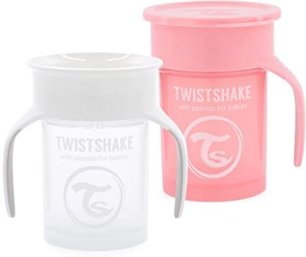 Twistshake 2x Tazza 360 Per Bambini A Prova Di Fuoriuscita Con Guarnizione In Silicone 230ml   Tazza Da Allenamento Per Bambini E Neonati   Borraccia   Senza BPA   Bianco Rosa