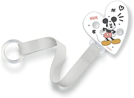 NUK Gancio per ciuccio e clip   Per gli anelli dei ciuccio   Robusto e infrangibile   Disney Mickey Mouse, bianco