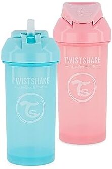 Twistshake 2x Bicchiere Sippy Baby con Cannuccia 360ml   Bottiglie D'acqua per Bambini a Prova di Perdite   Tazza Antigoccia per i più Piccoli   Tazza di Cannuccia Senza BPA   Azzurro&Rosa Chiaro