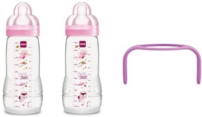 MAM Easy Active, Set di Due Biberon con Tettarella Misura 3, 4+ Mesi, 330 ml, Rosa + Hold My Bottle, Manici per Biberon, Antiscivolo ed ergonomico, 0+ Mesi, Rosa