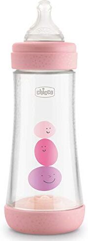 Chicco PERFECT 5 Biberon Anticolica 300 ml, Biberon Flusso Veloce 4 Mesi + con Tettarella in Morbido Silicone, Biberon Biofunzionale con Intui-flow System da 300 ml, Rosa