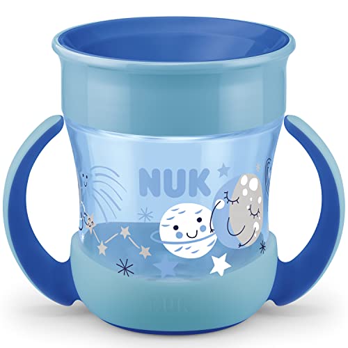 NUK Mini Magic Cup bicchiere antigoccia   Bordo 360° anti-rovesciamento   6+ mesi   Illuminano al buio   manici ergonomici   Senza BPA   160 ml   Blu